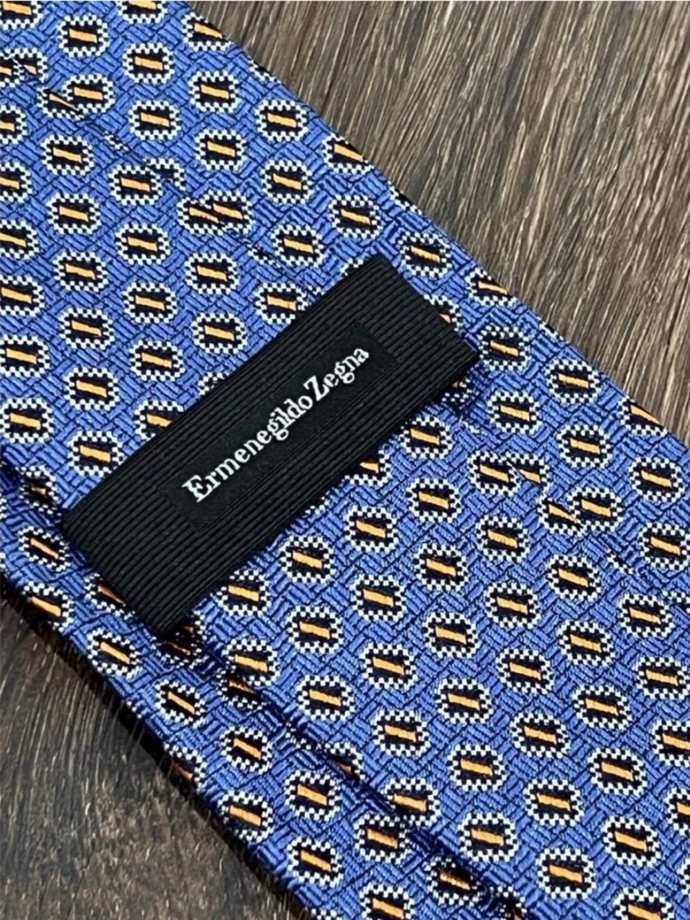 Ermenegildo Zegna Silk Tie Blue Foulard Weave Geometric Pattern Italy